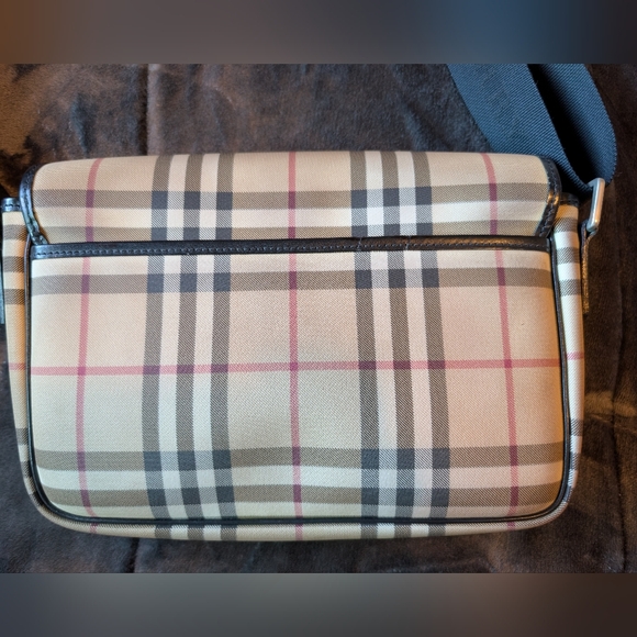 Burberry Prince of Gale Checkered Bag Canvas & Black Leather Trim Excellent! - Picture 5 of 17